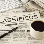 Job Search Workspace with Classifieds, Coffee, Pen, Keyboard - Morning Job Hunt Scene