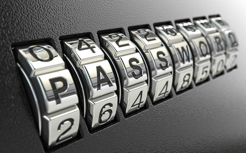 Precision combination lock displaying PASSWORD and 264426 on dark metallic background.