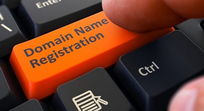 Keyboard key for Domain Name Registration: symbolizing online presence initiation.