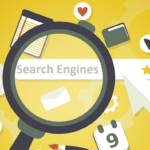 Search Engines: Online Search Illustration with Magnifying Glass & Internet Icons.