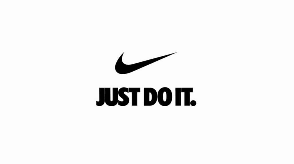 Nike logo featuring the swoosh symbol above the phrase "JUST DO IT." in black on a white background.