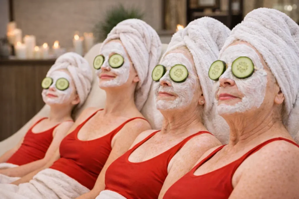 Granddaugher,daughter,mother and grandmother are having SPA procedures together.Four generations family concept