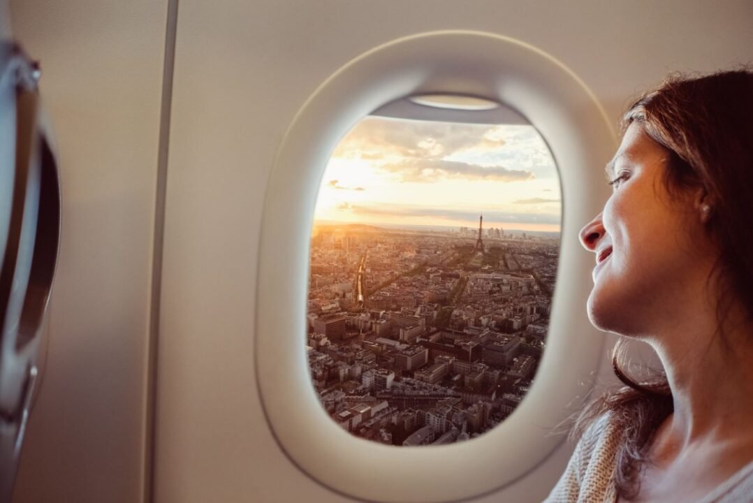 Airplane Sunset Cityscape View