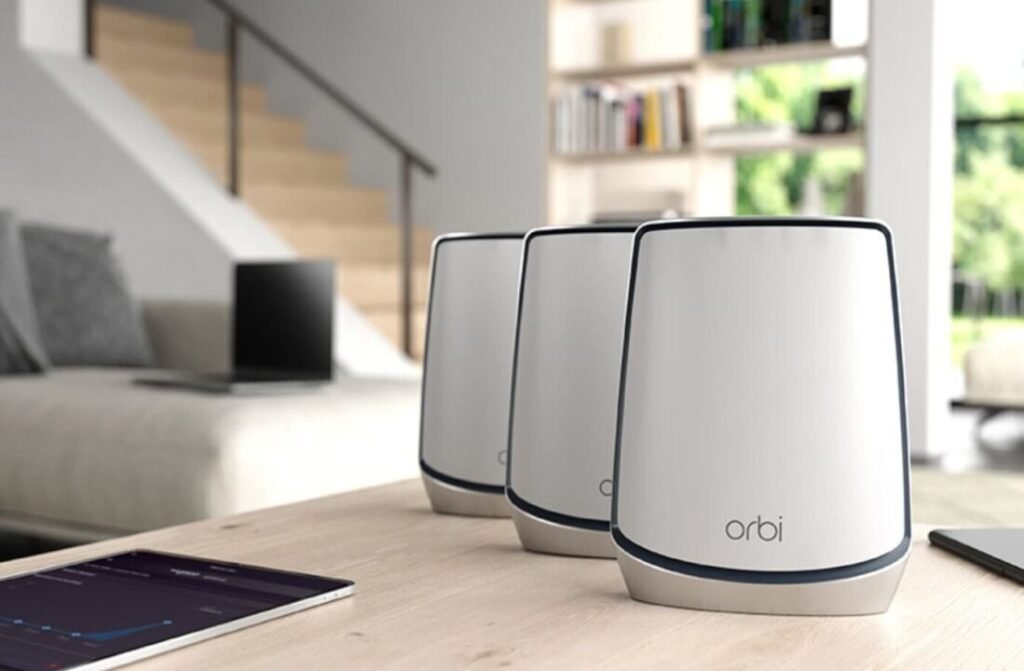 Orbi Mesh WiFi Routers in Stylish Home Setting.