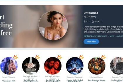 Screenshot of Kindle Vella website showcasing a book titled "Untouched" by C.S. Berry, with a "Start reading for free" banner and a list of #BookTok picks.