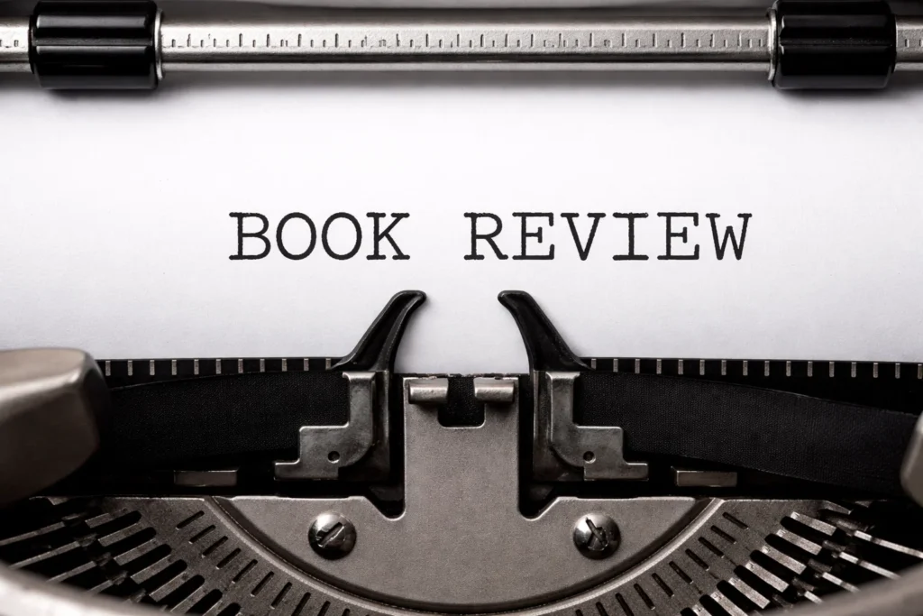 A book review text typed on a typewriter