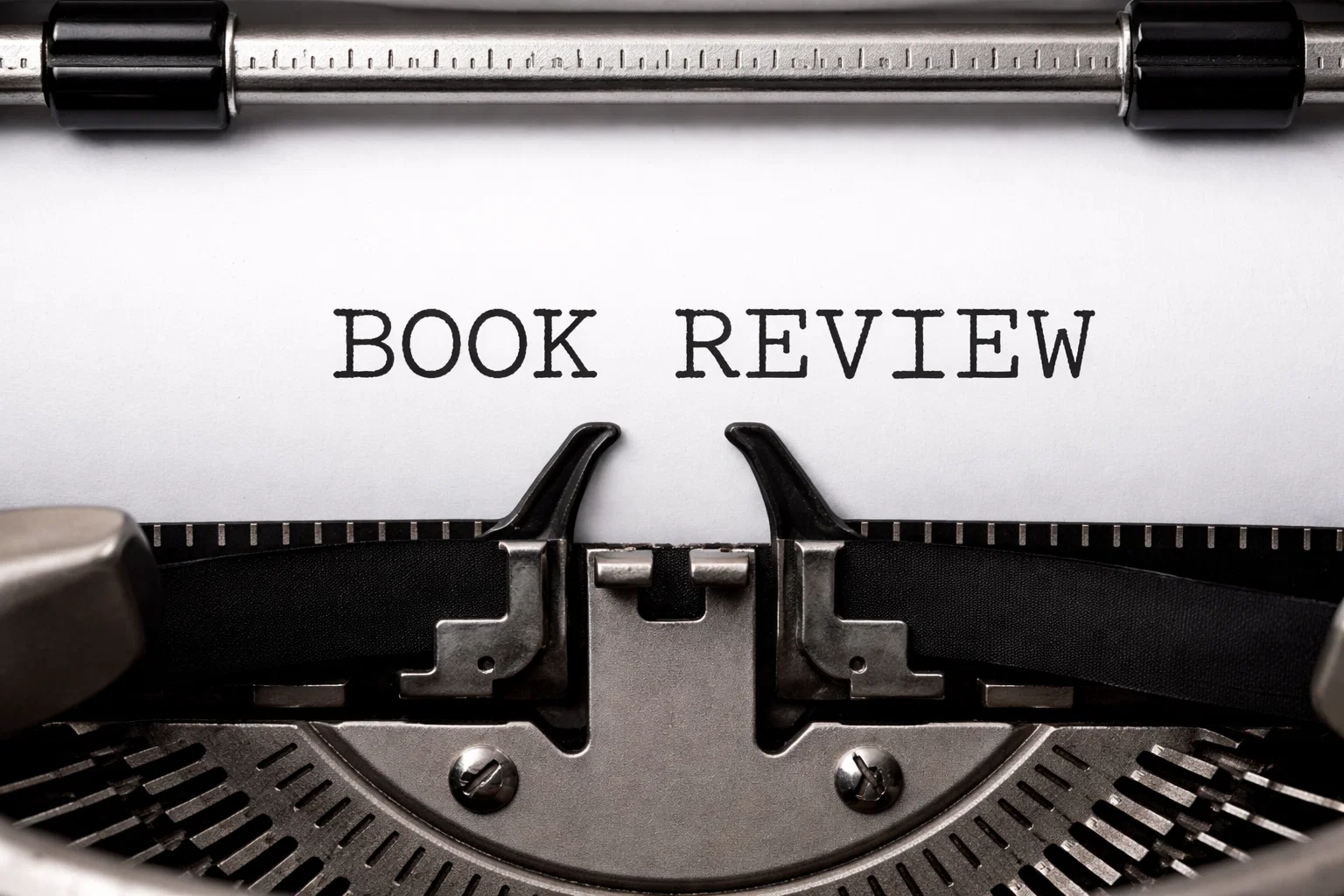 A book review text typed on a typewriter