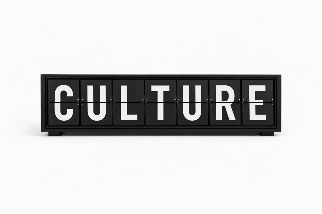 " CULTURE" word on a mechanical split-flap display