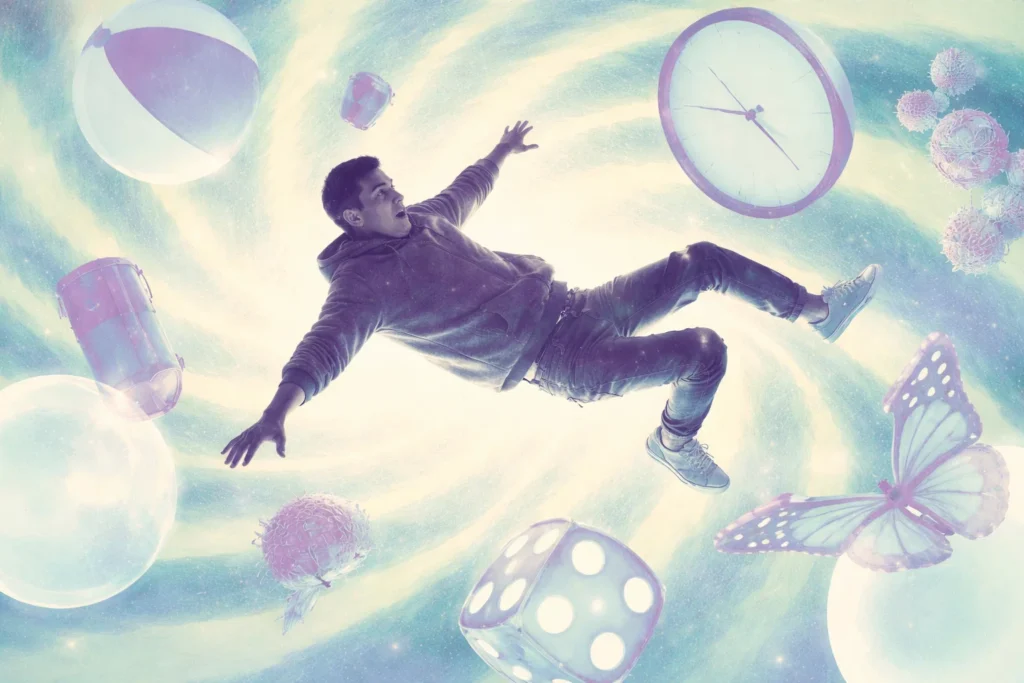 A flying person and other objects -symbol of a deep dream