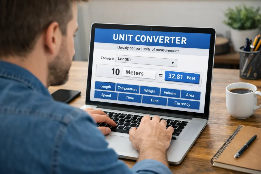 A man is using an online units converter